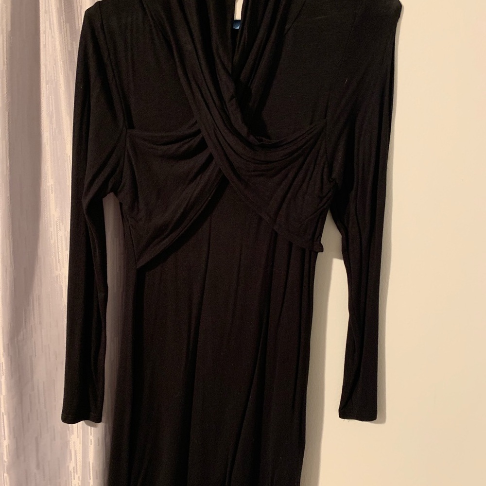 Black, sleek, X chest long sleeve black dress